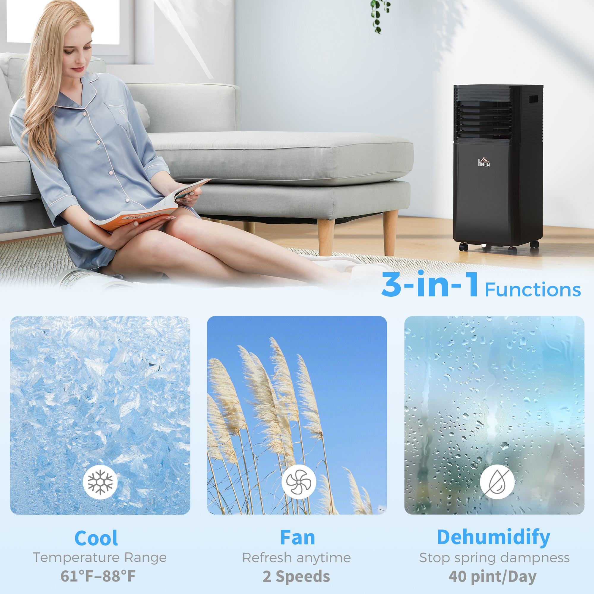 10000 BTU Portable Air Conditioner with Dehumidifier, Cooling Fan, Sleep, Remote, 24H Timer, Auto Off, Black - Image 4