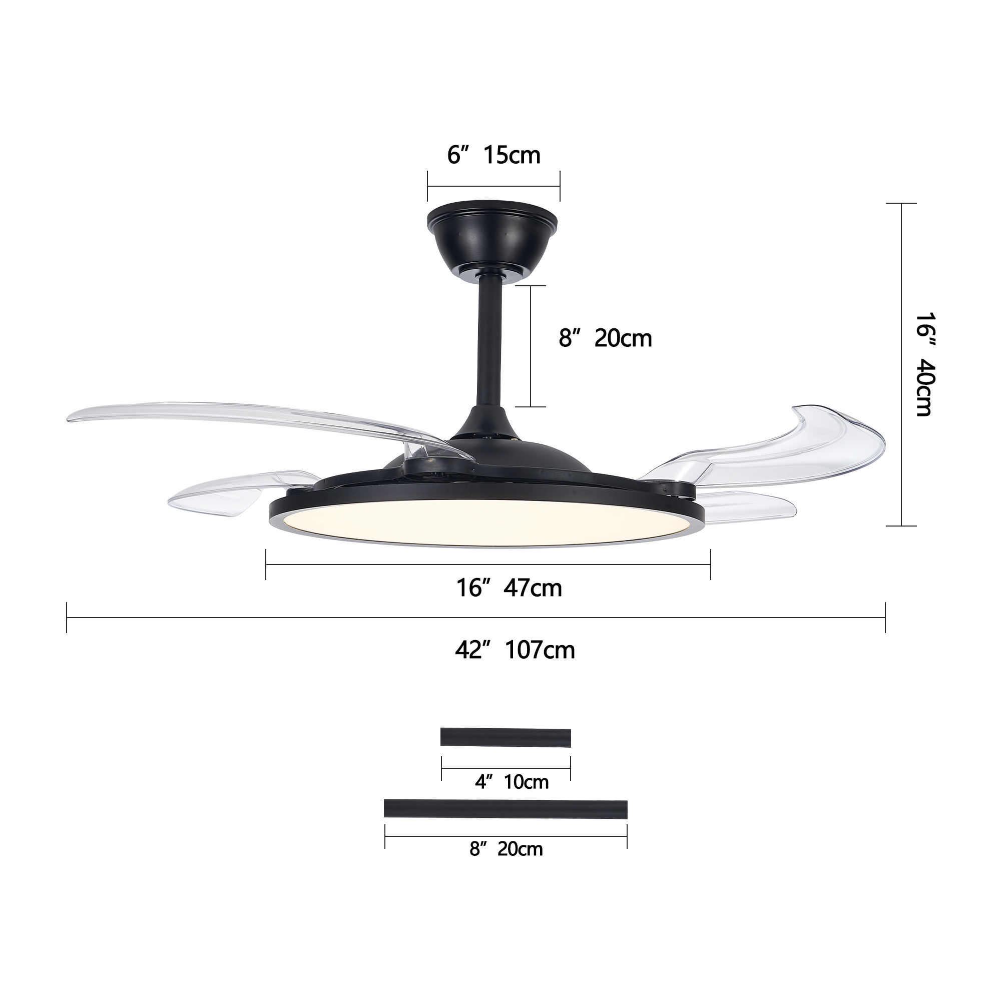 42 Inch Retractable Ceiling Fan,Low Profile Ceiling Fan With Light And Remote,Modern Black Fan With Retractable Blades For Dinning Room Living Room Bedroom,Dimmable,Timer Setting - Image 9
