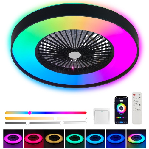 23 Inch Black Ceiling Fan Light With LED RGB Dimmable & Color-Changing, APP & Remote Control, Modern Smart Ceiling Fan For Living Room, Bedroom, And Dining Room Silent-6Speed-Reversible-DC Motor - Image 5