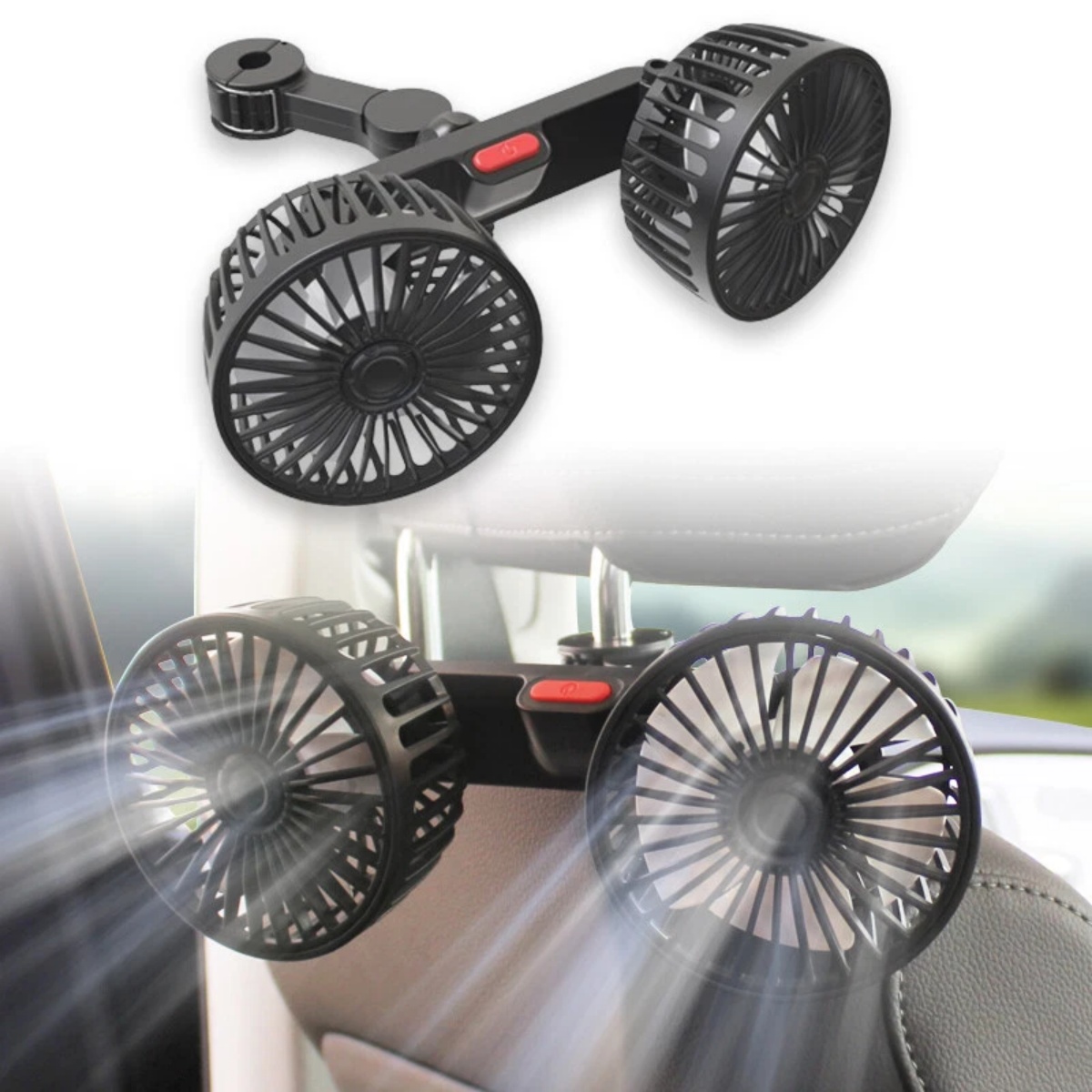 Dual Head Car Fan Portable Vehicle Truck Rotatable Auto Cooling Cooler For Backseat Air Fan USB Powered 3 Speeds - Image 4