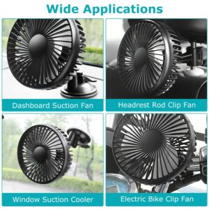 1Pc Car Cooling Fan Portable Rotatable USB Vehicle Fan Backseat Clip Fan Dashboard Window Suction Fan For SUV RV Pickup With 3 Speeds