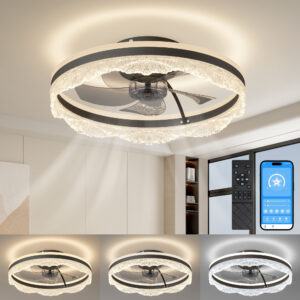 20 Smart Silent Ceiling Fan With Light Crystal Flush Mount LED Fan Lamp With Hidden Blades And Natural Airflow System, Designed For Bedroom, Kids’ Room And Study