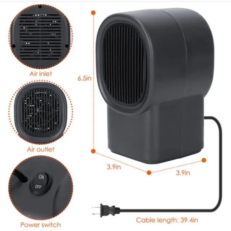 500W Portable Electric Space Heater Mini Desktop Fan Heater Personal Small Space Heater For Home Office - Image 6