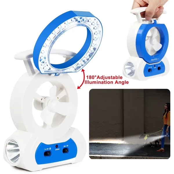 Desk Cooling Fan W/180°Adjustable LED Lamp Baby Stroller Fan Emergency Flashlight Torch - Image 3