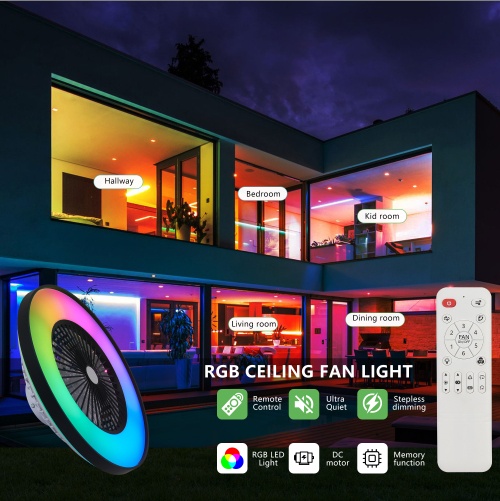 23 Inch Black Ceiling Fan Light With LED RGB Dimmable & Color-Changing, APP & Remote Control, Modern Smart Ceiling Fan For Living Room, Bedroom, And Dining Room Silent-6Speed-Reversible-DC Motor - Image 9