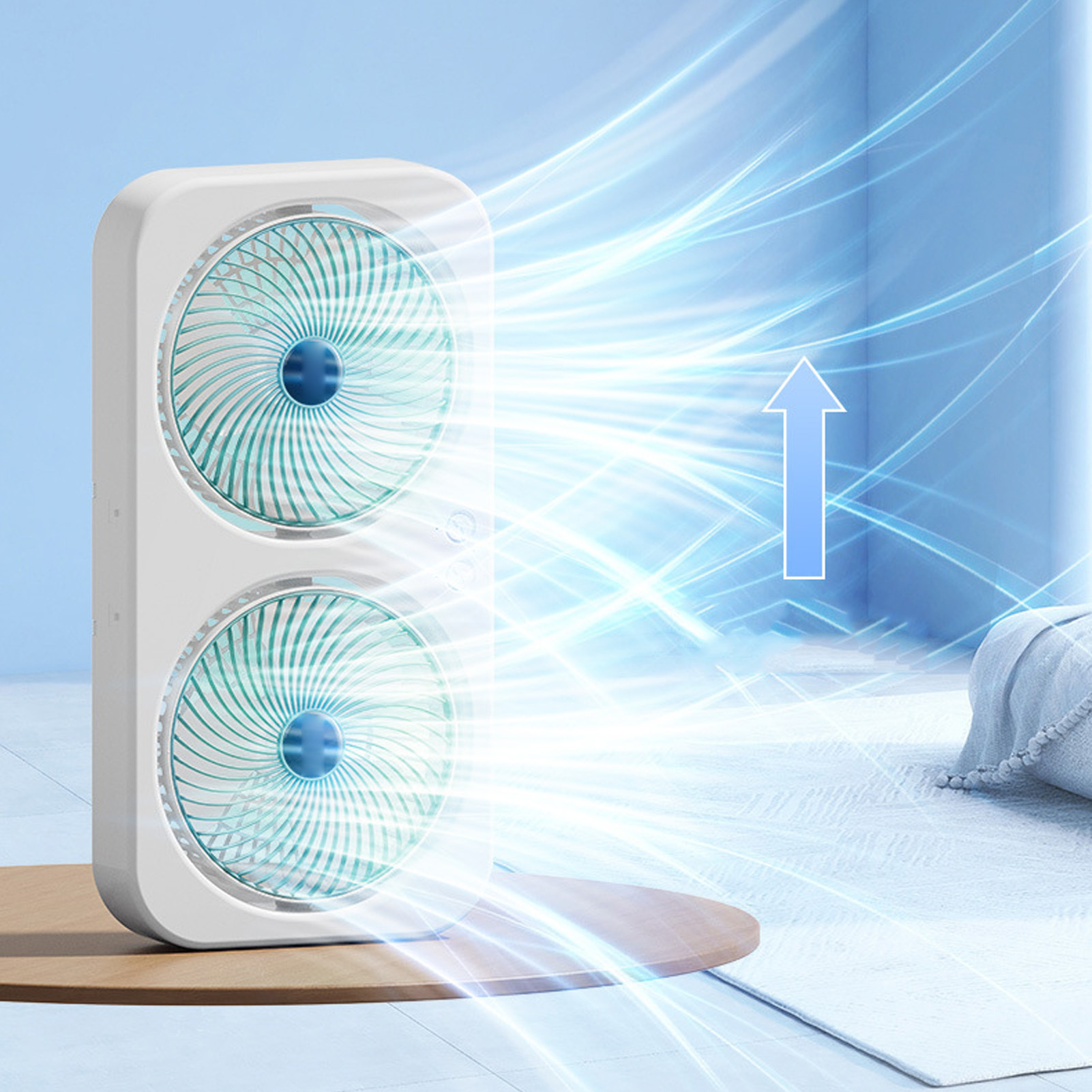 Tabletop Dual Fan USB Rechargeable Silent Air Circulation Fan With Brushless Motor Multi Speed Control For Home Dormitory Green - Image 4