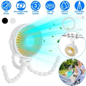 Portable Baby Stroller Fan Rechargeable Handheld Fan With Flexible Tripod Clip On Desktop Hanging Fan 3 Gear Speed With Tilt Head
