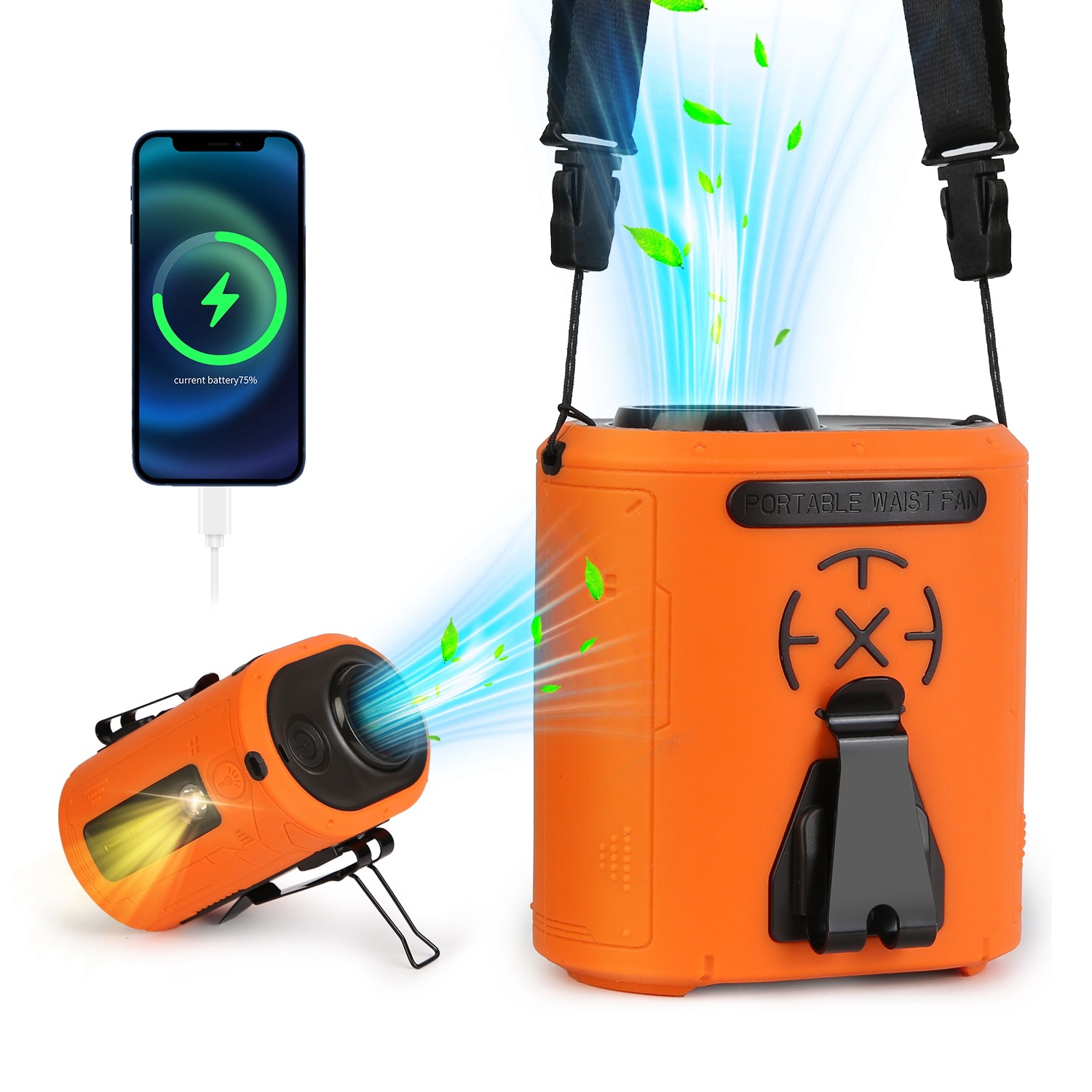 1Pc 5 In 1 Portable Waist Clip Fan With 5 Speeds Flashlight 1WmAh Battery Operated Personal Wearable Turbo Belt Fan Hands-Free Neck Fan For Camping Travel Job Site - Image 2