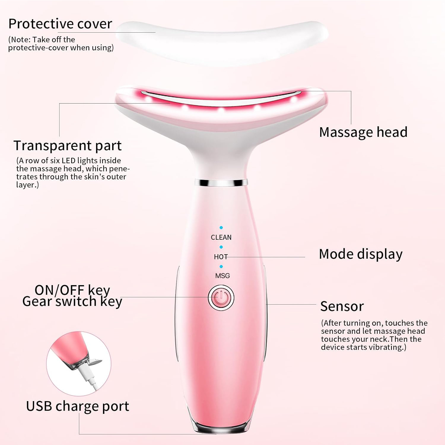 Neck Face Massager, Skin Care Face Massage Tool, 3-in-1 Facial Massager, Face Sculpting Tool With Thermals, Vibration - Image 6