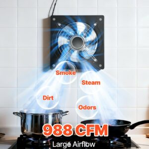 10 Inch Exhaust Fan, 988 CFM High Velocity Wall Mount Vent Fan With On&Off Control, Low Consumption, Portable Ventilation Extractor For Attic,Garage,Basement,Workshop,Kitchen, Chicken Coop,Black