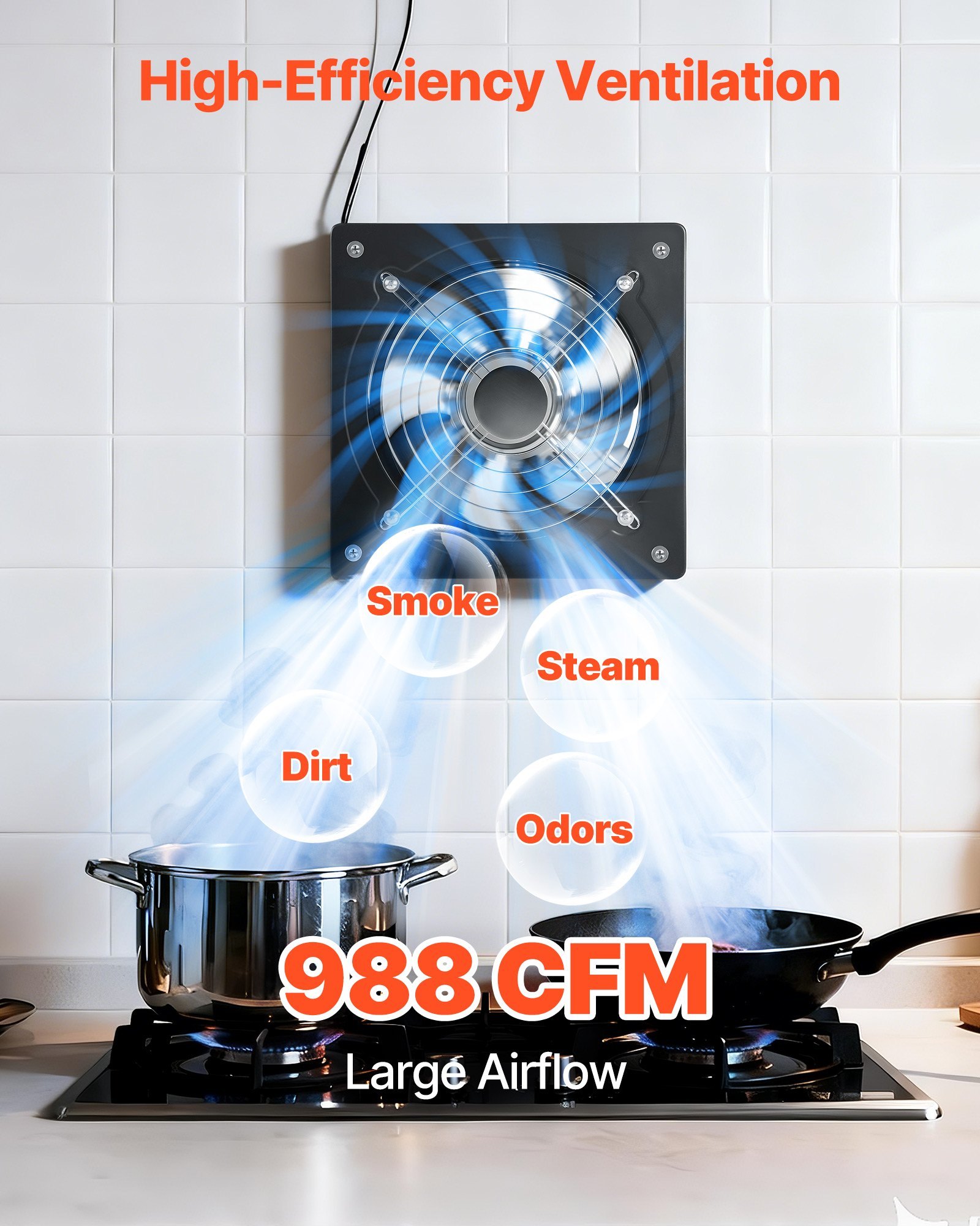 10 Inch Exhaust Fan, 988 CFM High Velocity Wall Mount Vent Fan With On&Off Control, Low Consumption, Portable Ventilation Extractor For Attic,Garage,Basement,Workshop,Kitchen, Chicken Coop,Black - Image 2