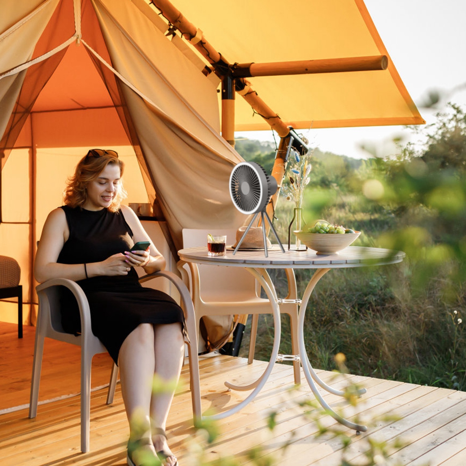 Camping Fan With Lantern Rechargeable Battery Powered Portable Tripod Fan For Tent With Hanging Hook Carabiner Emergency Power Bank Desk Fan With Timer Speed Brightness Setting - Image 10