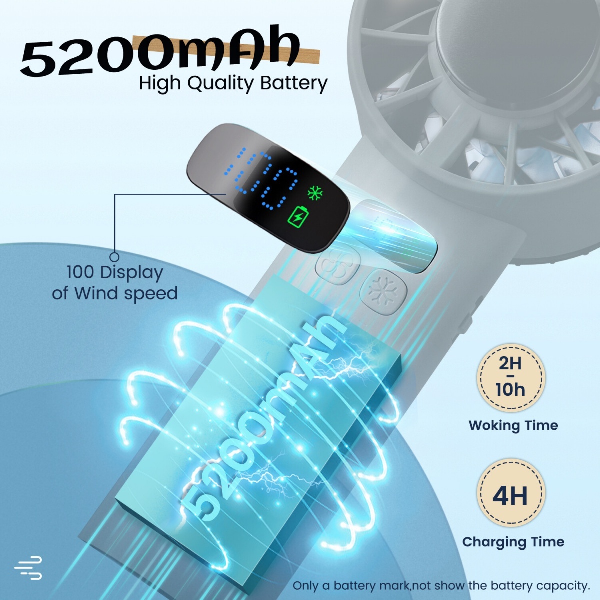 Handheld Portable Fan ,Speed Adjustable Turbo Mini Fans, 5000mAh Battery - Image 8