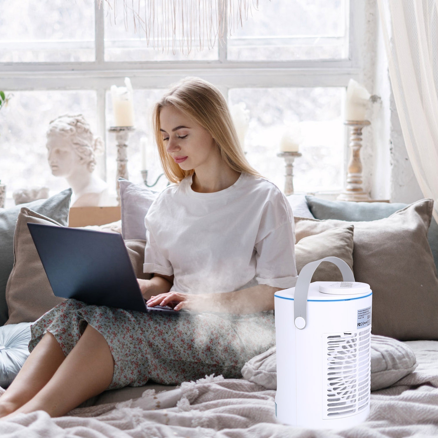 Portable Air Conditioner Fan Evaporative Humidifier 3 Speed Spray Personal Cold Mist Air Cooler Desk Table Fan Water Tank Night Light Adjustable Angel Room Home Office - Image 9