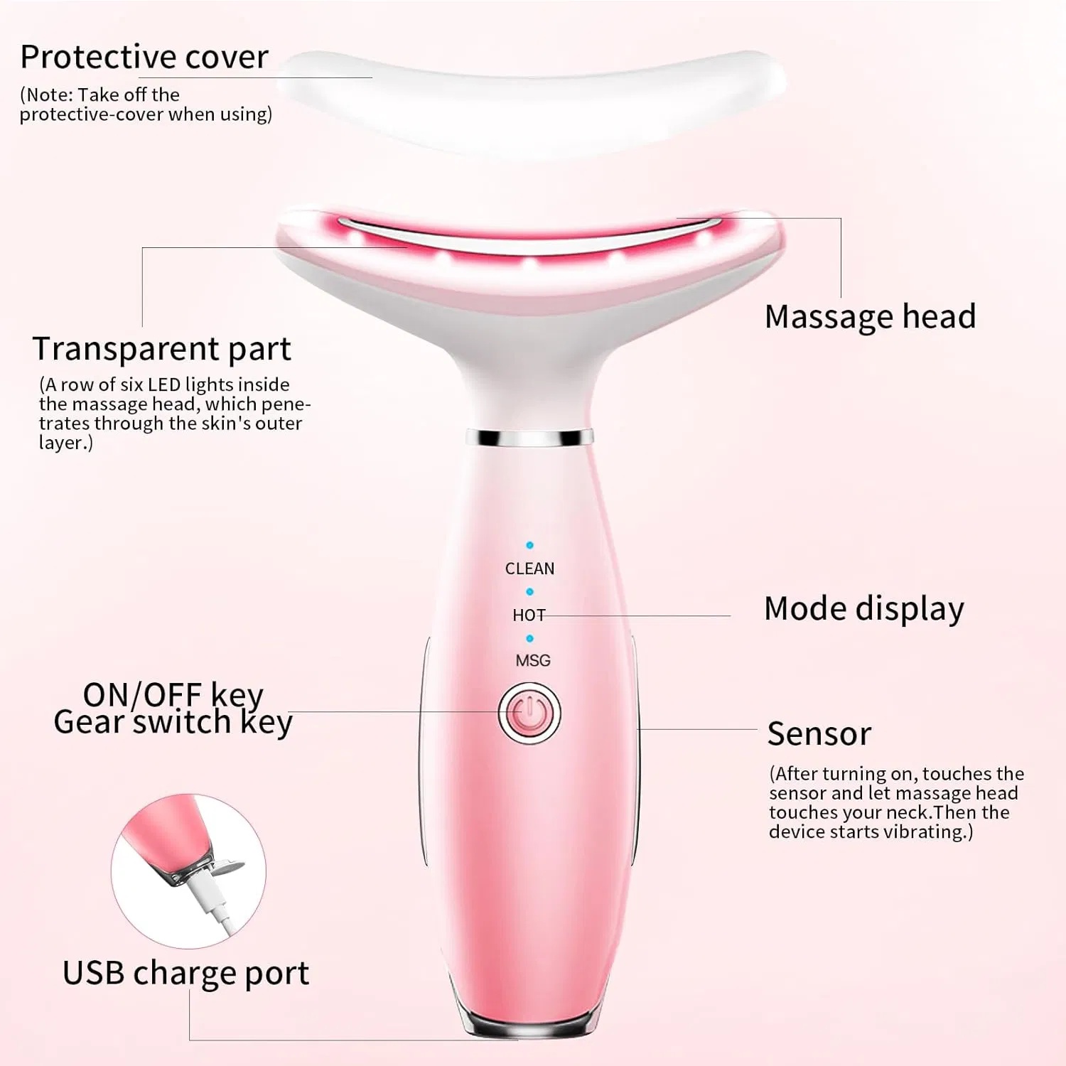 Neck Face Massager, Skin Care Face Massage Tool, 3-in-1 Facial Massager, Face Sculpting Tool With Thermals, Vibration - Image 2