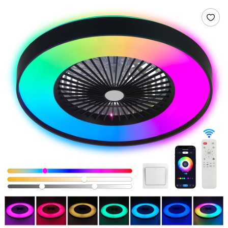 23 Inch Black Ceiling Fan Light With LED RGB Dimmable & Color Changing, APP & Remote Control, Modern Smart Ceiling Fan For Living Room, Bedroom, And Dining Room Silent 6-Speed Reversible DC Motor - Image 3