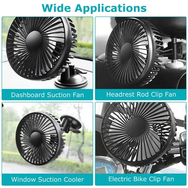 Car Cooling Fan Portable Rotatable USB Vehicle Fan Backseat Clip - Image 5