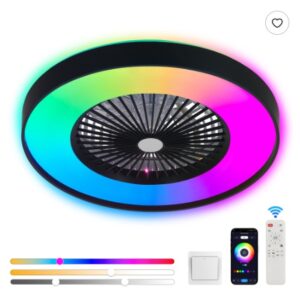 23 Inch Black Ceiling Fan Light With LED RGB Dimmable & Color Changing, APP & Remote Control, Modern Smart Ceiling Fan For Living Room, Bedroom, And Dining Room Silent 6-Speed Reversible DC Motor
