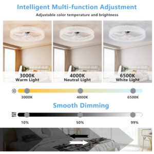 20 Luxury Double Ring LED Ceiling Fan With Light Modern Flush Mount Design, Hidden Blades, Dimmable Lighting & Remote Control, Low Profile Silent Fan For Bedroom, Living Room White