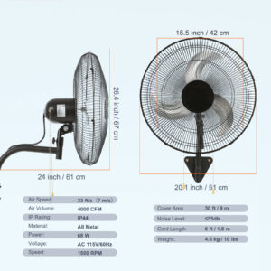 VEVOR Wall Mount Fan, 18 Inch, 3-speed High Velocity Max. 4000 CFM Oscillating Industrial Wall Fan, Commercial Or Residential For Warehouse, Greenhouse, Workshop, Patio, Basement, Black, ETL Listed