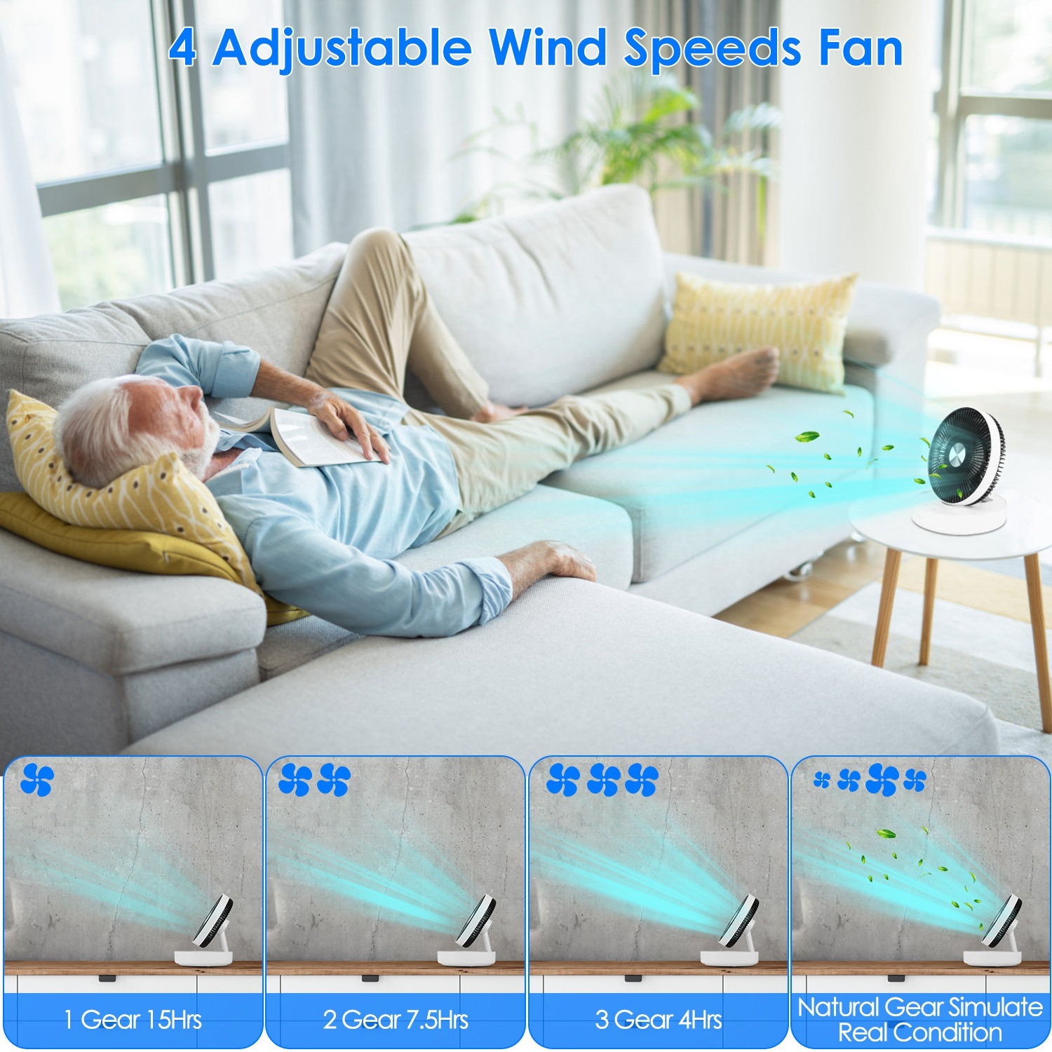 Foldable Rechargeable LED Desk Fan Wall Mounted Fan With Magnetic Remote Hanging Oscillating Fan With 4 Speeds 2 Brightness Time Setting Automatic Rotation - Image 3