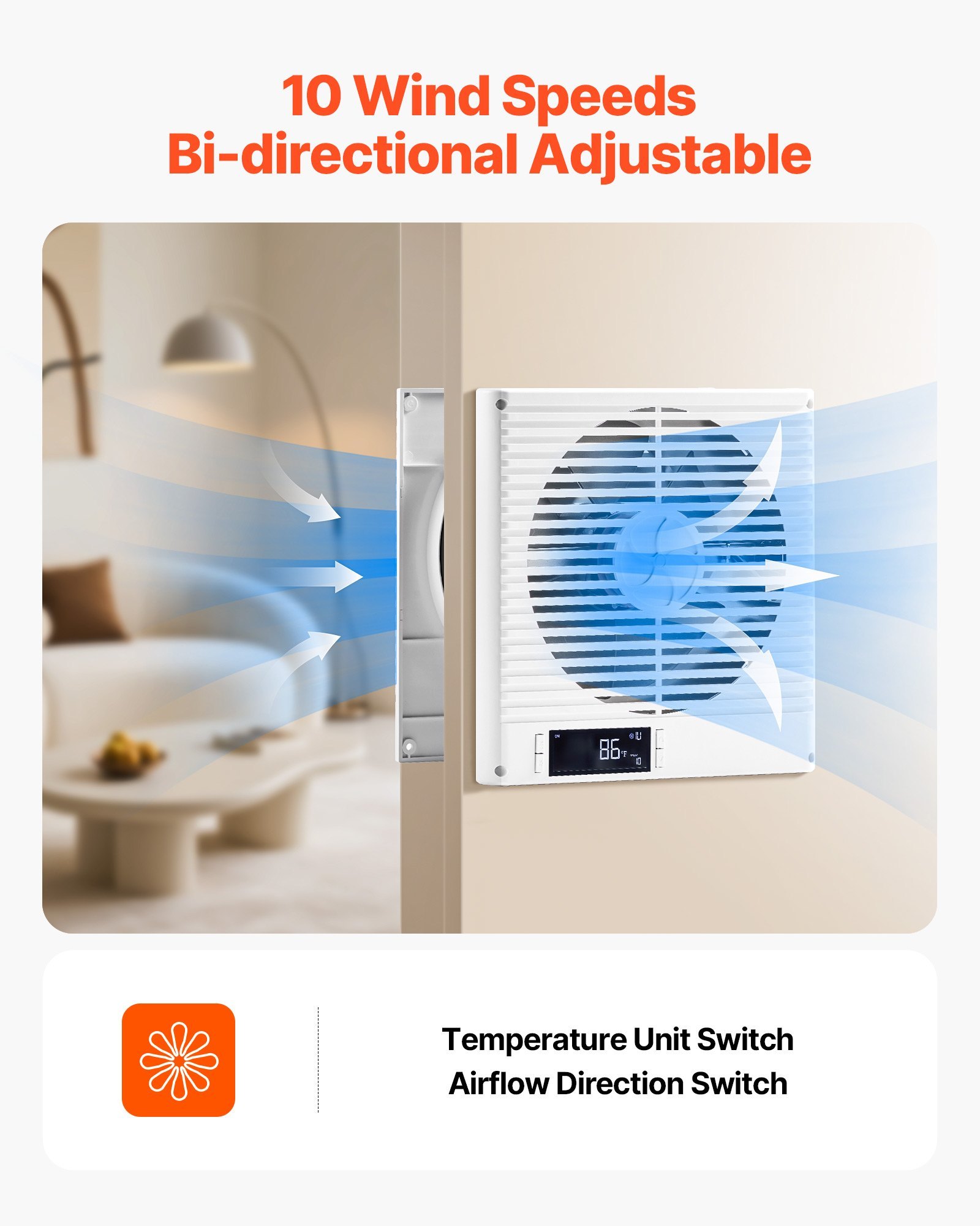 7.5-Inch Room To Room Fan, 2-in-1 305 CFM Through Wall Fan With Remote Control & Two-Way Airflow, 10-Speed Ventilation Quiet Vent For Kitchen, Living & Laundry Room Workshop - Image 3