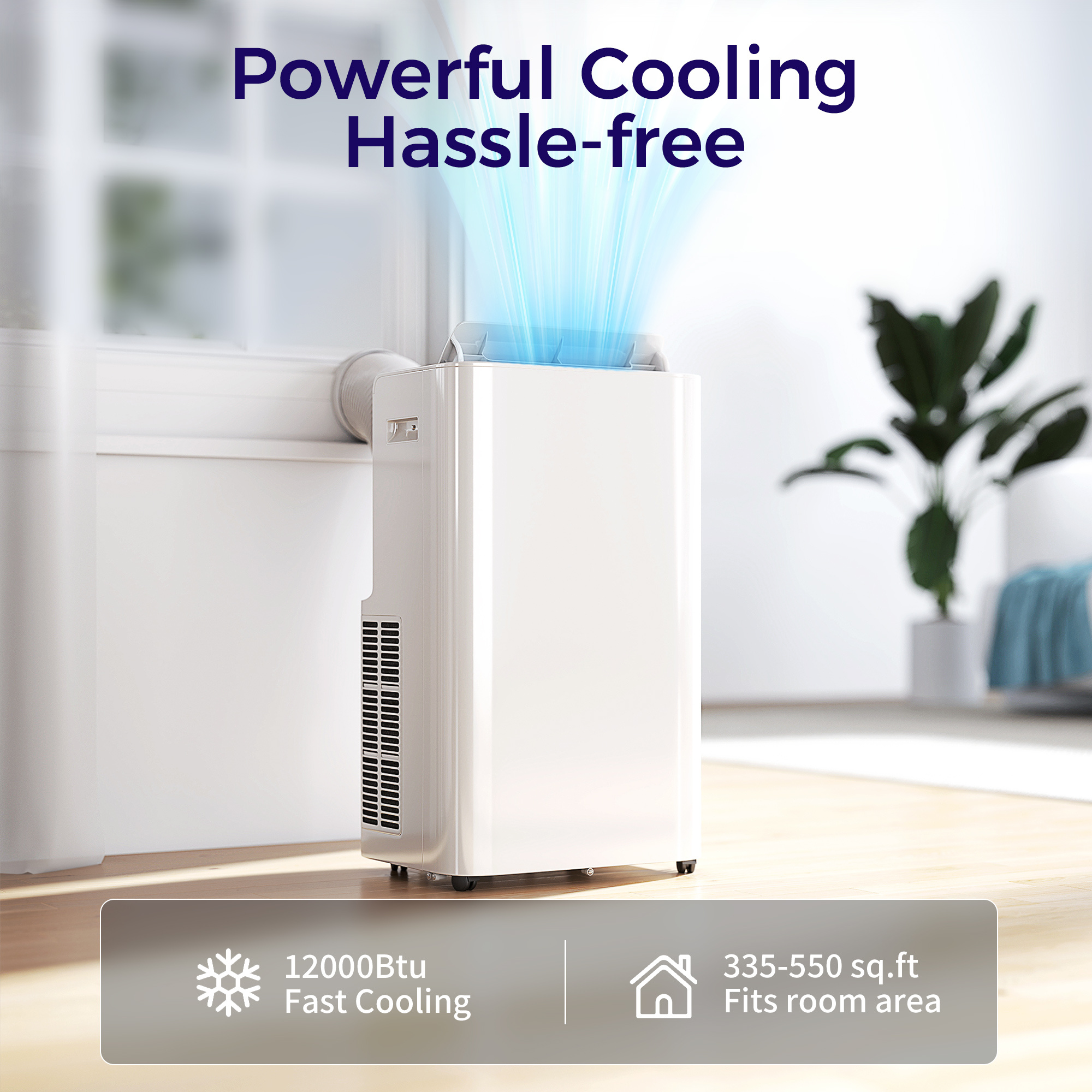 12000 BTU Portable Air Conditioner with Remote Control, Free Standing AC Unit with Built-in Cool, Dehumidifier, Fan Modes for Room Up to 550 Sq.Ft., 24 Hour Timer, Window Installation Kit - Image 6