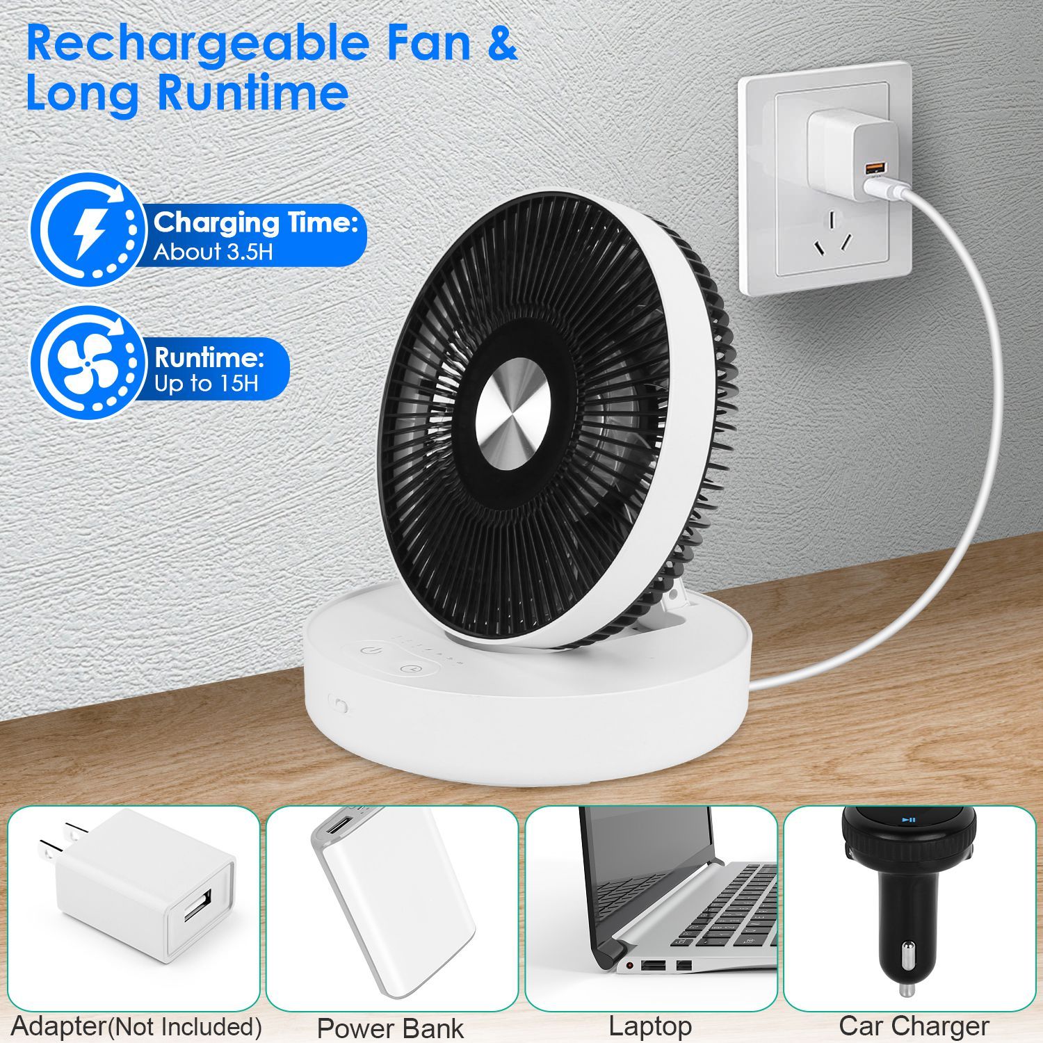 Foldable Rechargeable LED Desk Fan Wall Mounted Fan With Magnetic Remote Hanging Oscillating Fan With 4 Speeds 2 Brightness Time Setting Automatic Rotation - Image 9