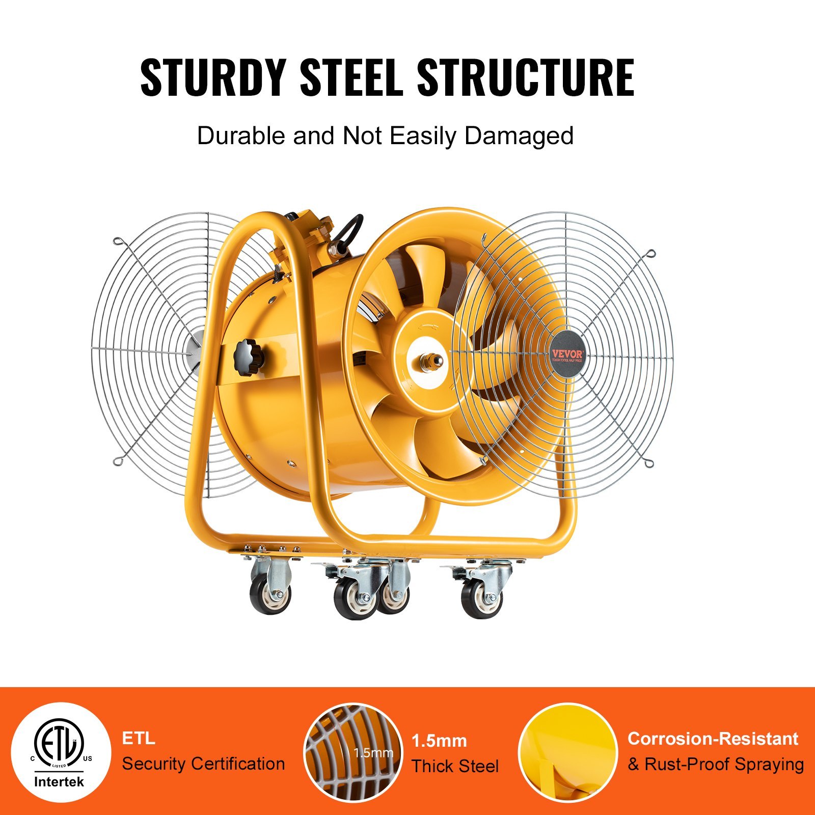 Portable Ventilator, 16" Heavy Duty Cylinder Fan, 1100W Strong Shop Exhaust Fan 4240CFM, 16.4ft Power Cord (No Charging Head), Industrial Utility Blower For Sucking Dust, Smoke Home/Workplace - Image 3