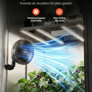 Plant Fan, Grow Tent Clip On Fan Rechargeable, USB Port With 9 Speeds & Circulation Mode, Smart Control, Powerful Oscillating, Long Runtime For Hydroponics Circulation Cooling, Black, 1 Pack