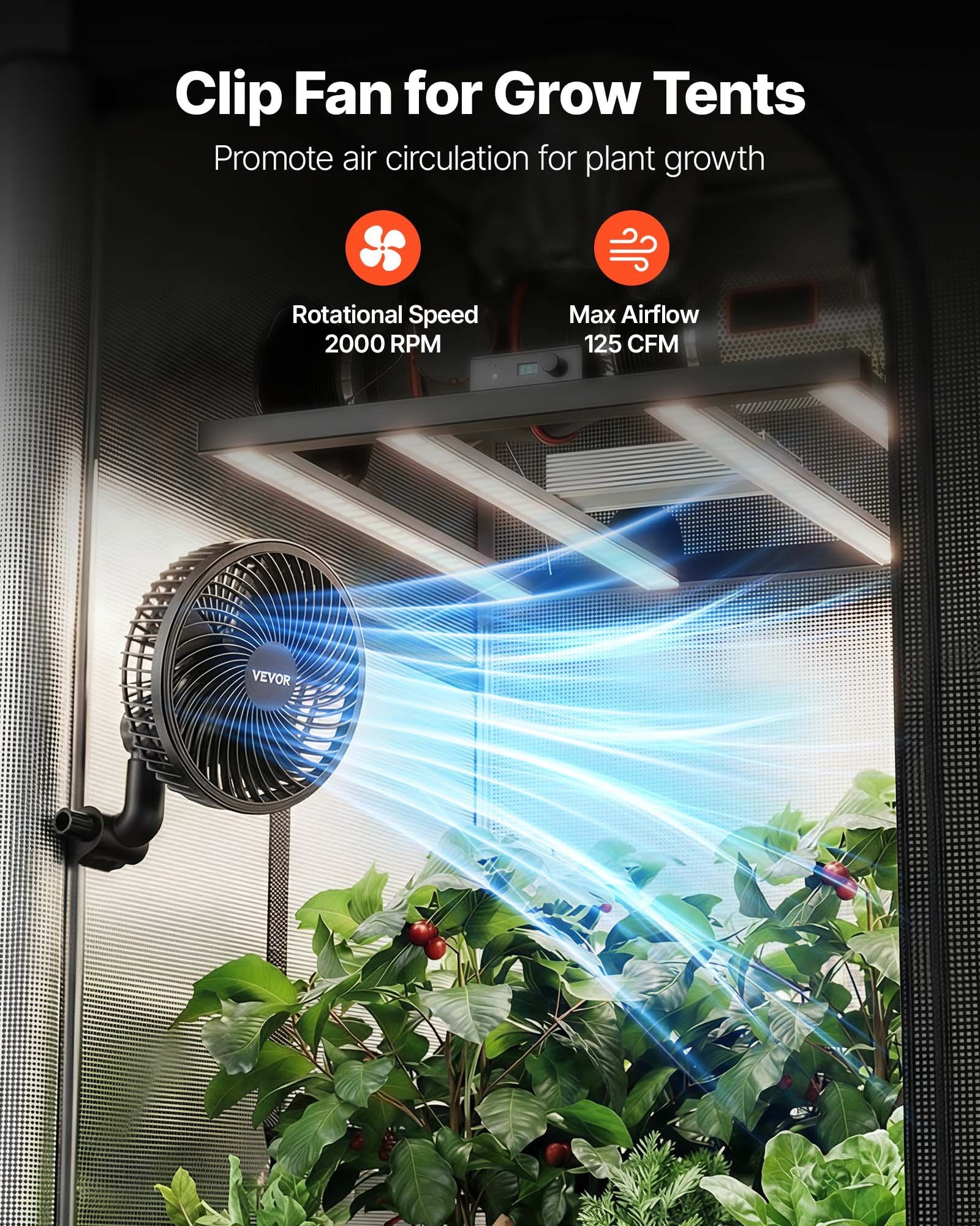 Plant Fan, Grow Tent Clip On Fan Rechargeable, USB Port With 9 Speeds & Circulation Mode, Smart Control, Powerful Oscillating, Long Runtime For Hydroponics Circulation Cooling, Black, 1 Pack - Image 2
