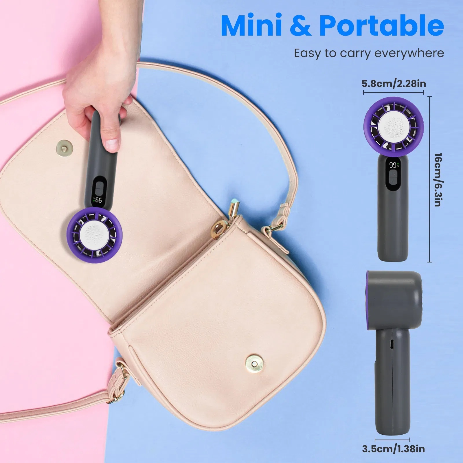 Speed Handheld Fan With Ice Cooler High Speed Turbo Fan 3000mAh Rechargeable Hand Fan With LCD Display For Travel Camping Beach Outdoor - Image 4