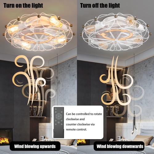 Low Profile Cage Ceiling Fan With Light Remote Control, Built-in Modern Industrial Ceiling Fan Unavailable Platforms- Temu - Image 2