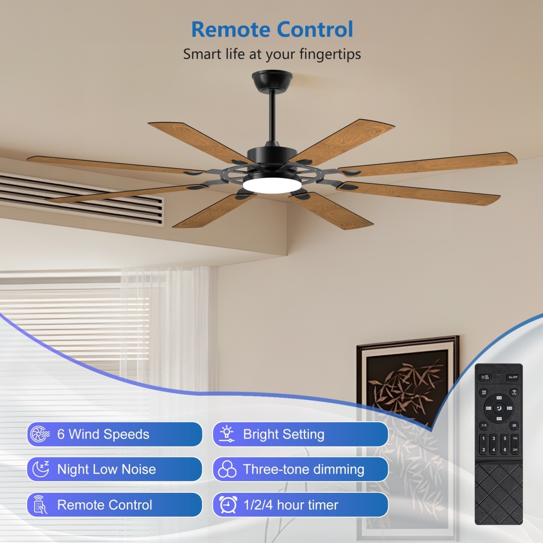 72-Inch 8-Blade Large Ceiling Fan,Reversible Quiet DC Motor,Indoor Outdoor Modern Ceiling Fan,Suitable For Kitchen,Living Room And Terrace,Black. - Image 6