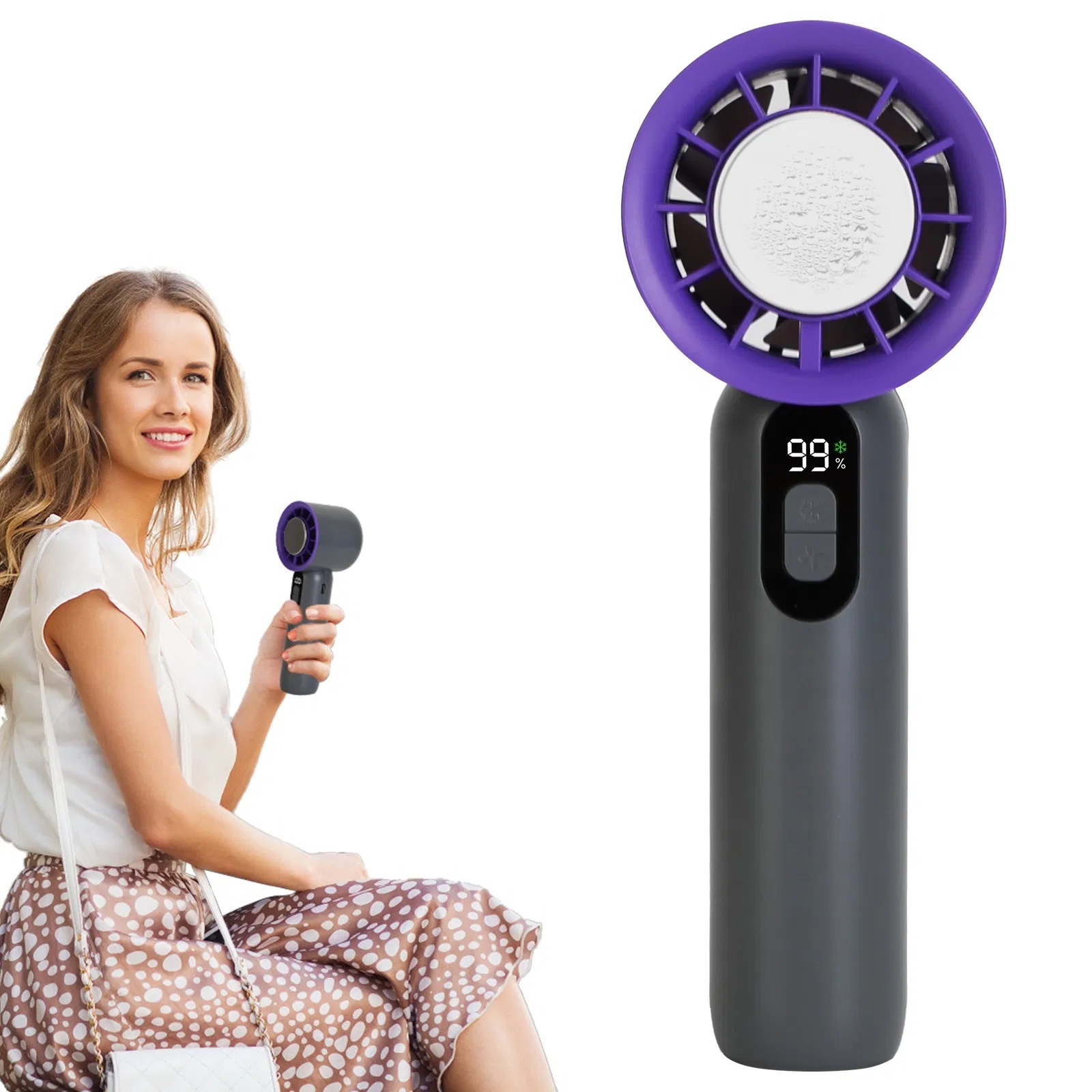 Speed Handheld Fan With Ice Cooler High Speed Turbo Fan 3000mAh Rechargeable Hand Fan With LCD Display For Travel Camping Beach Outdoor - Image 5