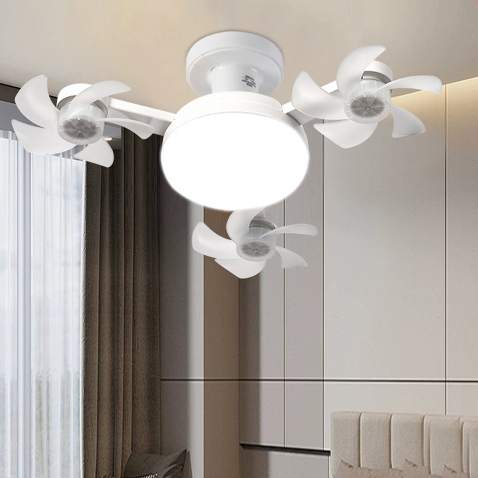 Ceiling Fan With Light And Remote E26 E27 3 Speeds 3 Colors 2 Timers Quiet Foldable Modern LED Fan Light For Living Room Bedroom 3 Heads - Image 4
