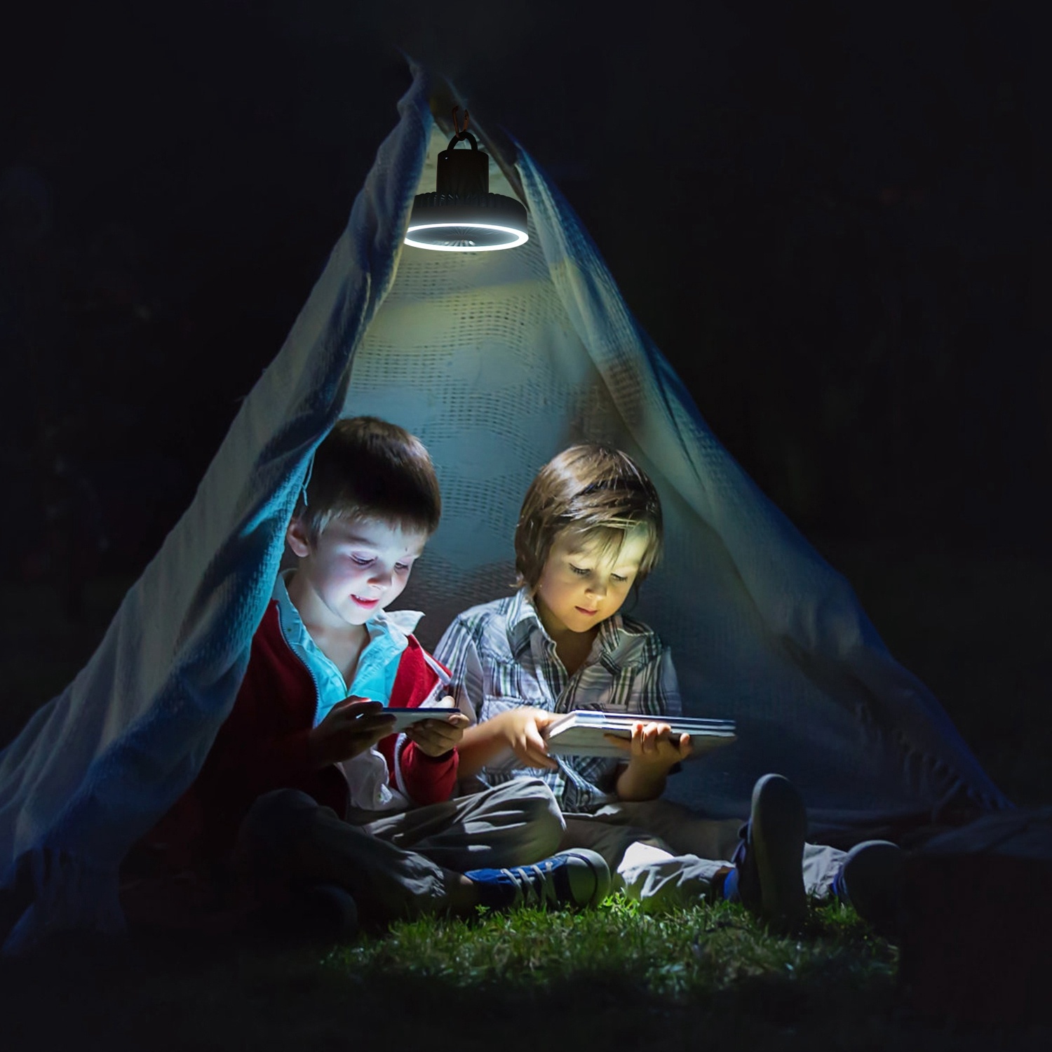 Camping Fan With Lantern Rechargeable Battery Powered Portable Tripod Fan For Tent With Hanging Hook Carabiner Emergency Power Bank Desk Fan With Timer Speed Brightness Setting - Image 2
