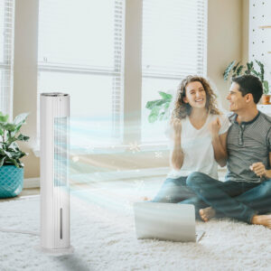 42″ 3-In-1 Evaporative Air Cooler With Water Tank, Ice Cooling Fan With Humidifier, 52° Oscillating Portable Swamp Cooler For Home Office, 3 Modes, 3 Speeds, 12H Timer, Remote, White