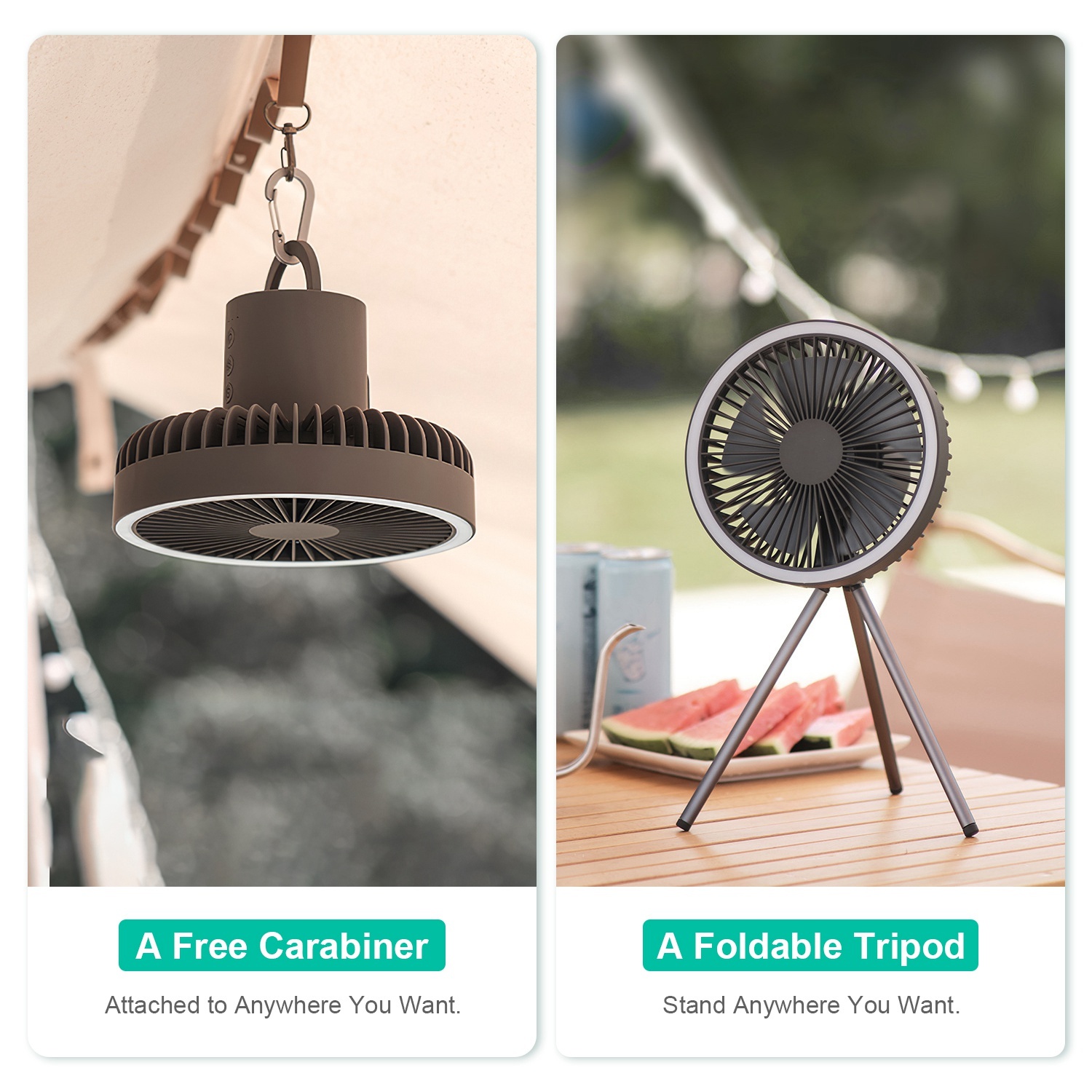 Camping Fan With Lantern Rechargeable Battery Powered Portable Tripod Fan For Tent With Hanging Hook Carabiner Emergency Power Bank Desk Fan With Timer Speed Brightness Setting - Image 4