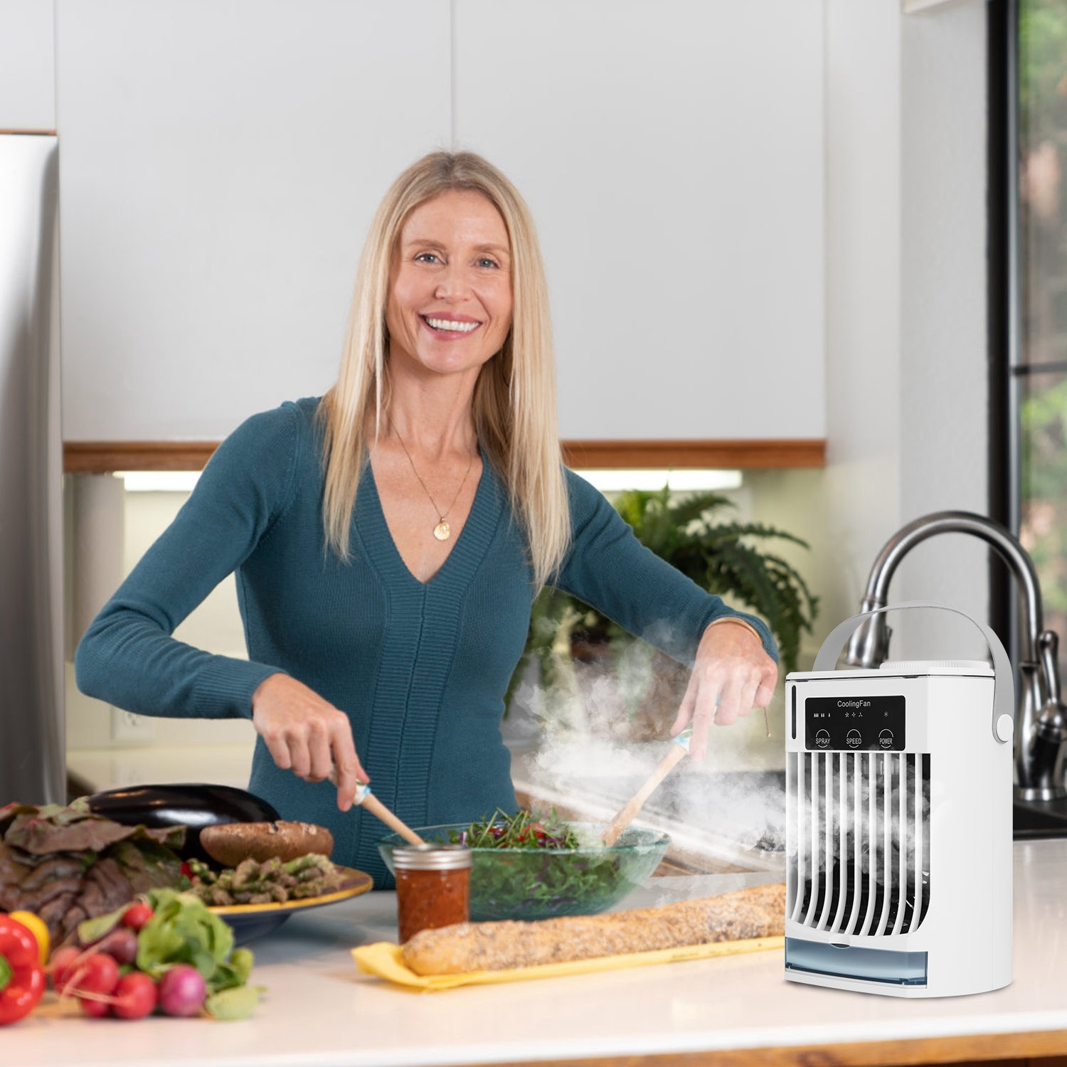Portable Air Conditioner Fan Evaporative Humidifier 3 Speed Spray Personal Cold Mist Air Cooler Desk Table Fan Water Tank Night Light Adjustable Angel Room Home Office - Image 10