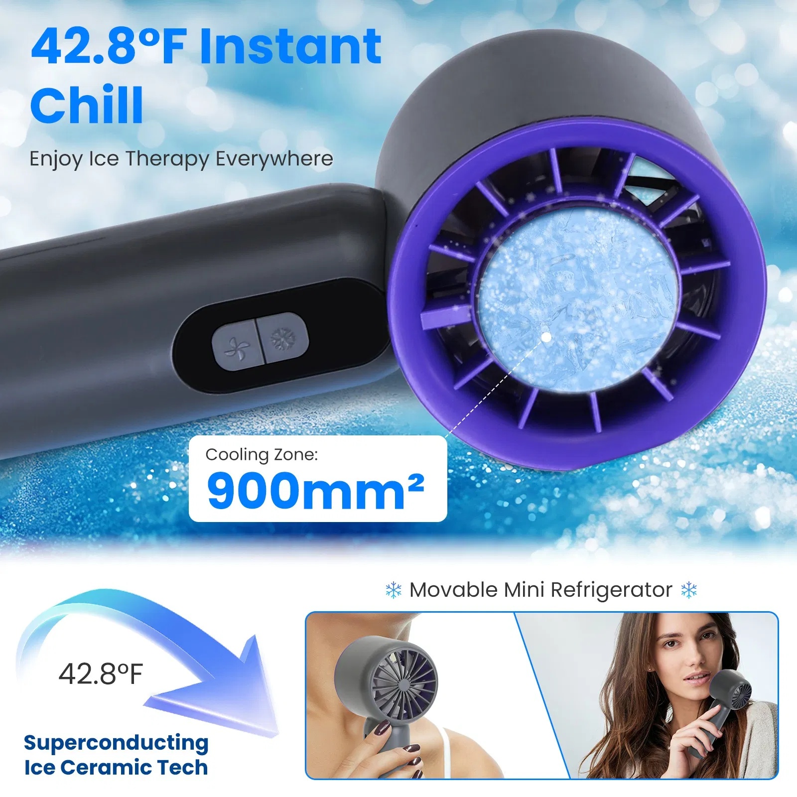 Speed Handheld Fan With Ice Cooler High Speed Turbo Fan 3000mAh Rechargeable Hand Fan With LCD Display For Travel Camping Beach Outdoor - Image 9