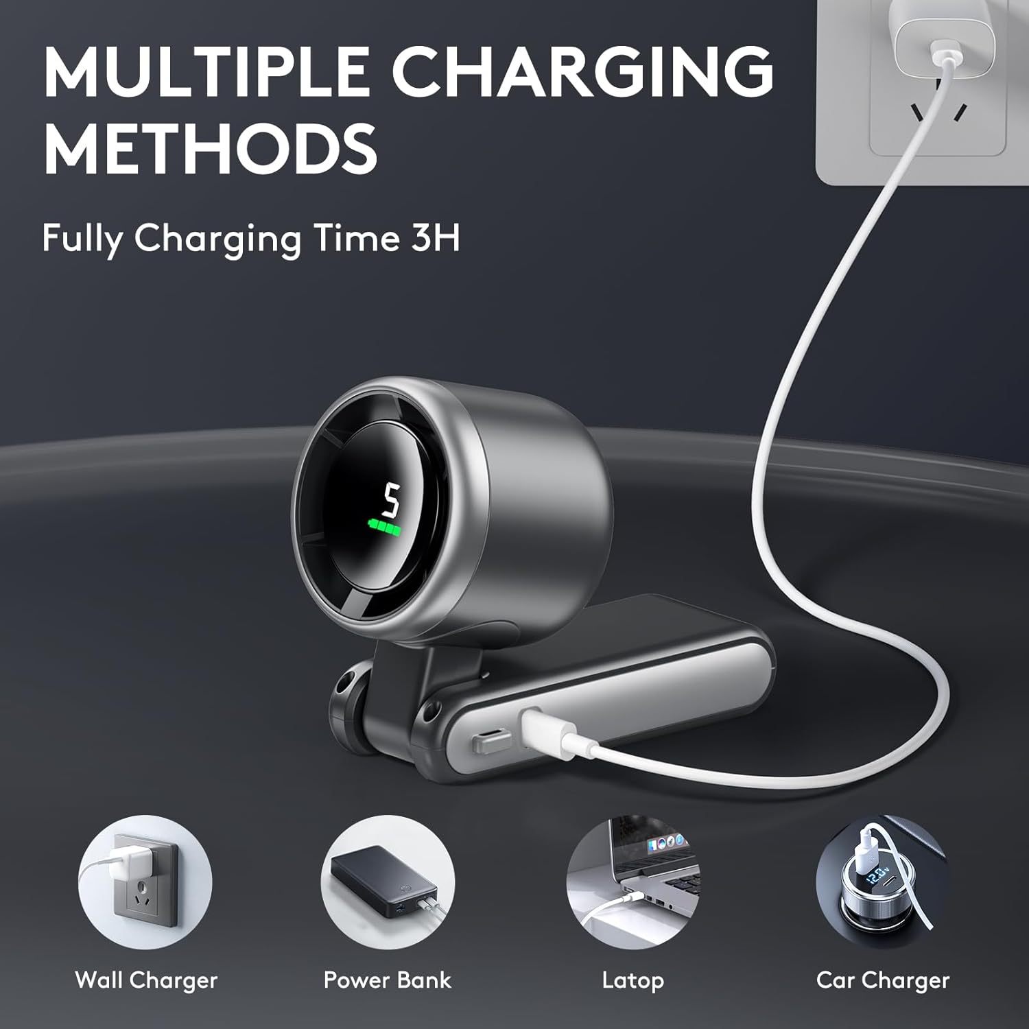 3 IN 1 Portable Handheld Turbo Fan, 5 Gear Wind,2500mAh Battery Operated - Image 4