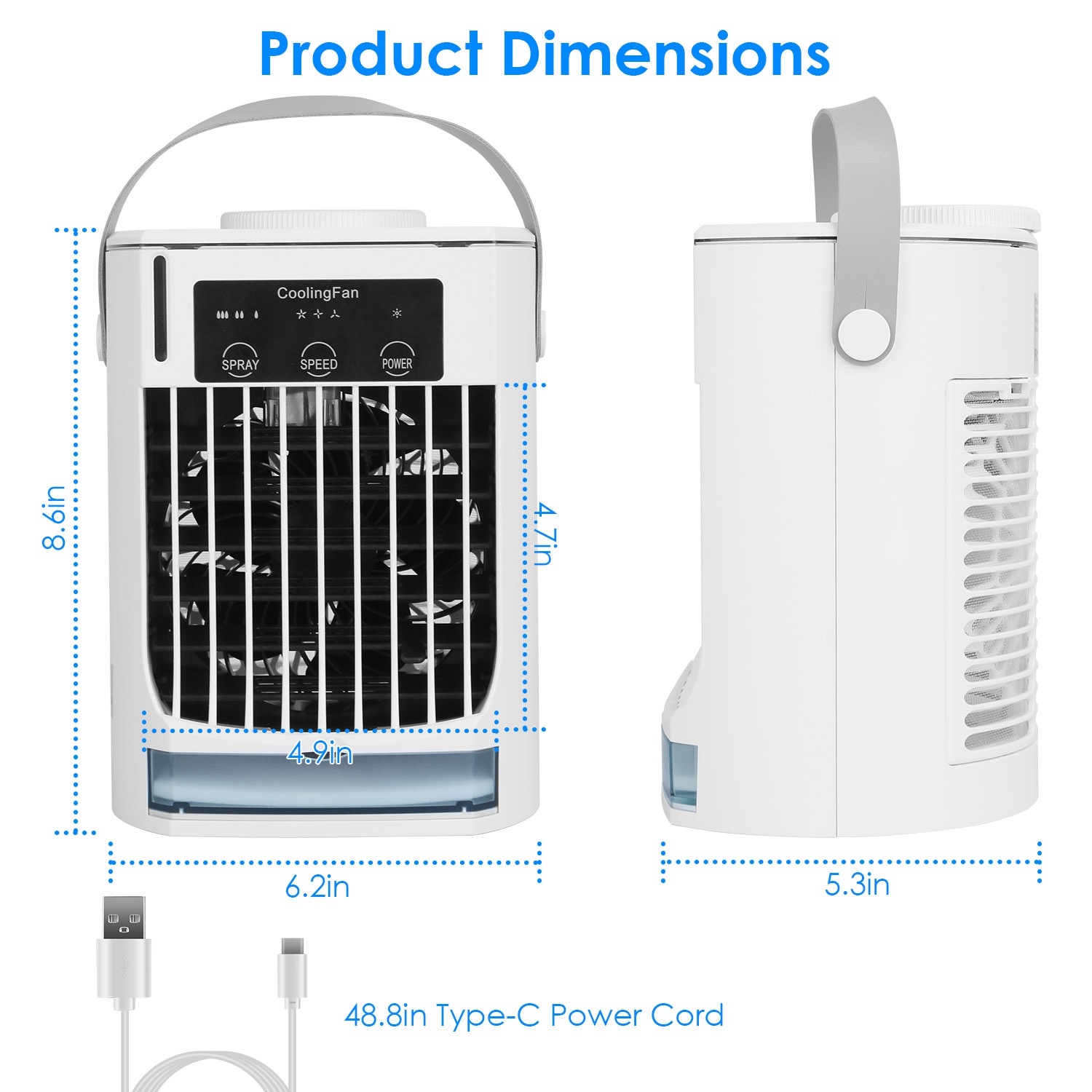 Portable Air Conditioner Fan Evaporative Humidifier 3 Speed Spray Personal Cold Mist Air Cooler Desk Table Fan Water Tank Night Light Adjustable Angel Room Home Office - Image 7