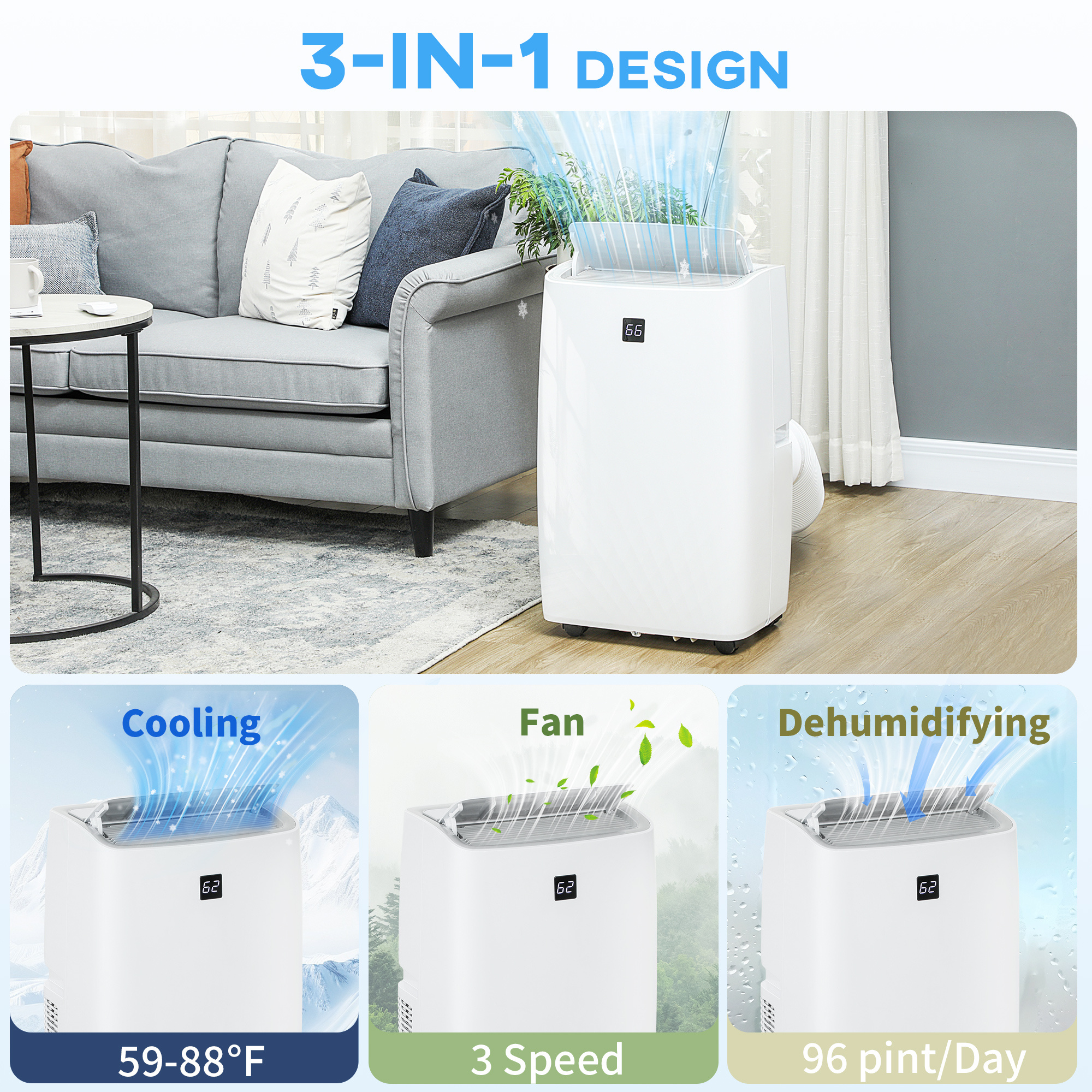 12000 BTU Portable Air Conditioner, AC Unit with Cool, Dehumidifier, Fan, 550 Sq. ft, 24H Timer On Off, Window Kit - Image 4