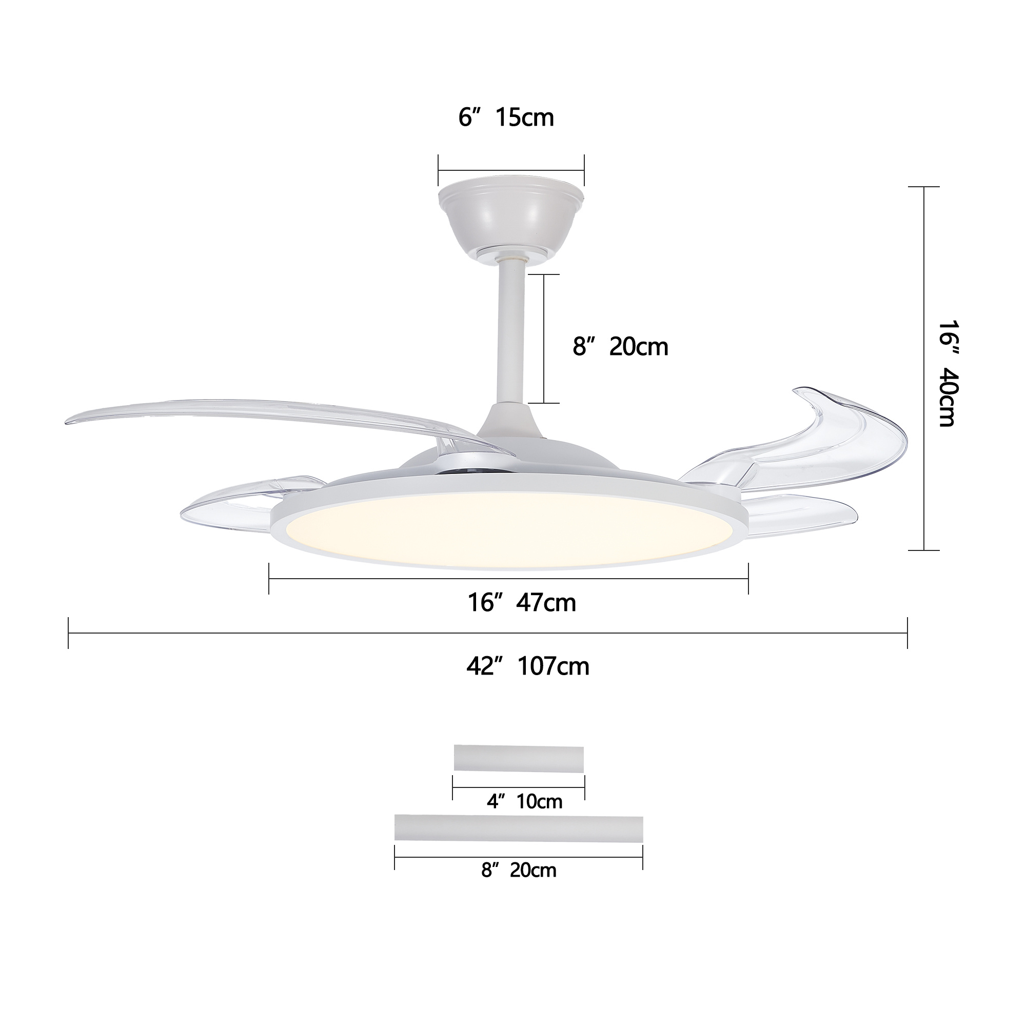 Retractable Ceiling Fans With Lights,42 Inch Ceiling Fan With Light And Remote Control,Flush Mount,DC Reversible,3CCT,Low Noise,White Ceiling Fan For Bedroom,Living Room,Kitchen,Indoor - Image 3