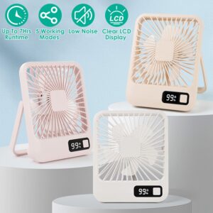 3 Colors Options — 1Pc Mini Desktop Cooling Fan Rechargeable Battery Powered Personal Fan Speed Adjustment Strong Airflow Quiet Travel Fan With LCD Display For Home Office Travel