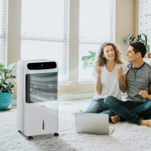 32″ Evaporative Air Cooler With 3.2 Gal Water Tank, 60° Oscillating, 3-In-1 Ice Cooling Fan, Portable Swamp Cooler With Humidifier For Home Office, 3 Modes, 3 Speeds, 12H Timer, Remote, White