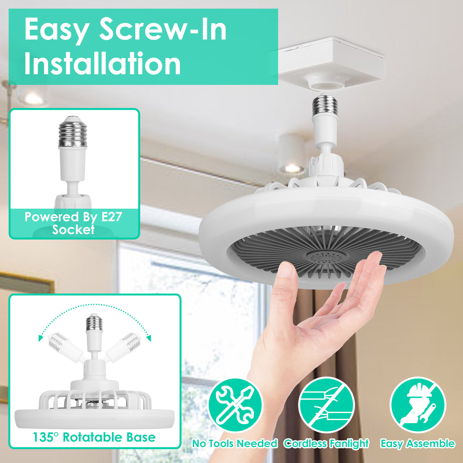 White-Grey Options -- 1Pc Ceiling Fan With Lights Remote Control 9.44in E27 Socket Fanlight With Dimmable Dimming Light Color Brightness 3 Fan Speed Timer Function - Image 5