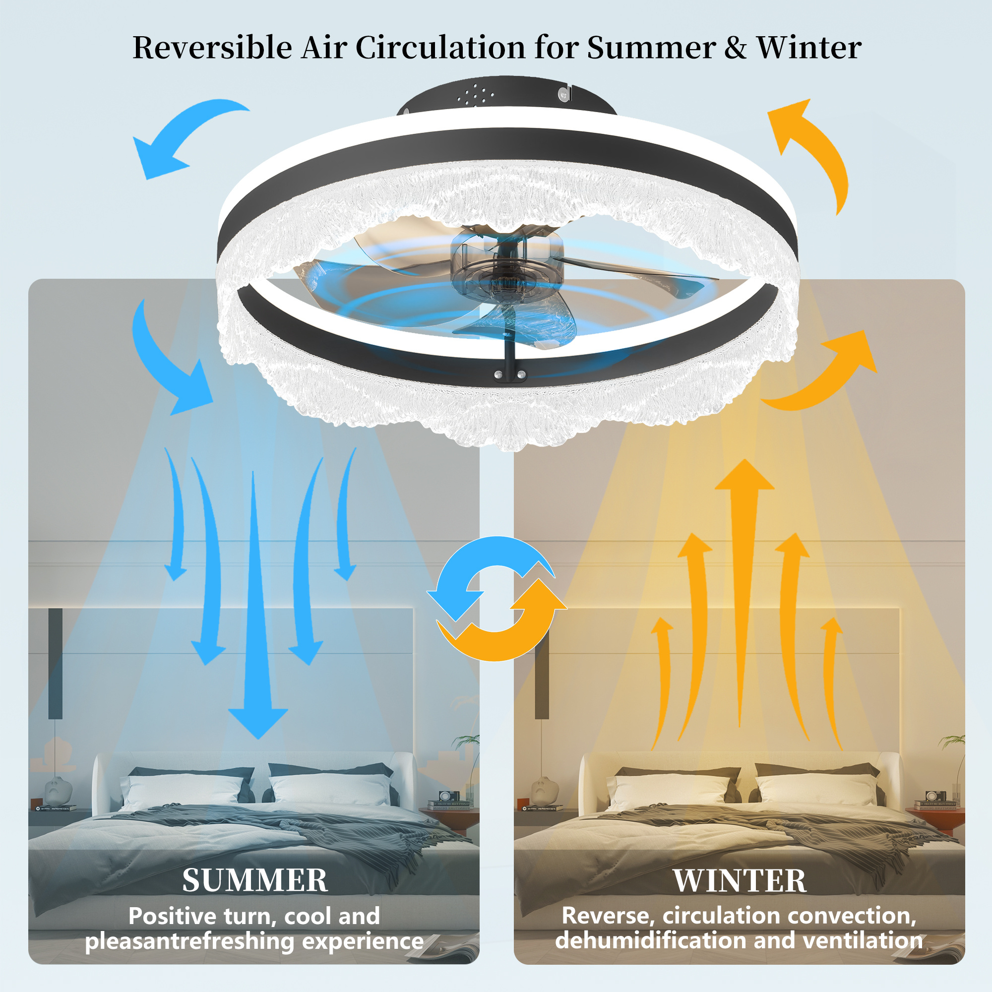16 Quiet Ceiling Fan With Light LED Crystal Flush Mount Fan Lamp With Hidden Blades And Natural Airflow, Perfect For Bedroom, Kids Room, Study Room - Image 5