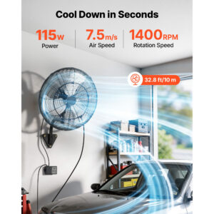 Wall Mount Fan, 20 In Wall Mounted Hanging Fan With Oscillating & Mist, Remote, IP44-rated, 3-Speed, 18h Timer, Temperature Control, Powerful For Industry, Commercial, Garage, Workshop, Gym